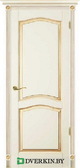 Межкомнатная дверь ОКА из массива ольхи Лео ДГ Эмаль Слоновая кость ЗП с карнизом